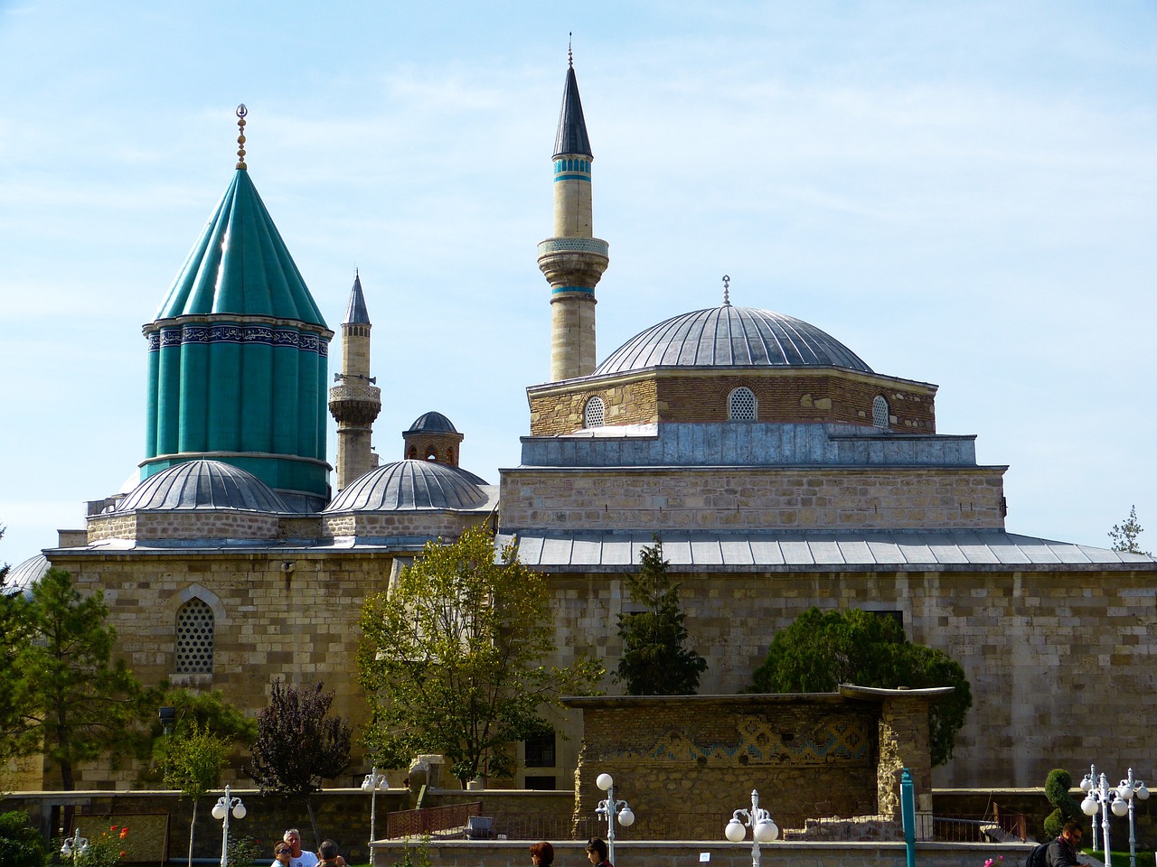 Mevlana Museum in Konya, a significant cultural and spiritual landmark with its iconic green dome and historic architecture.